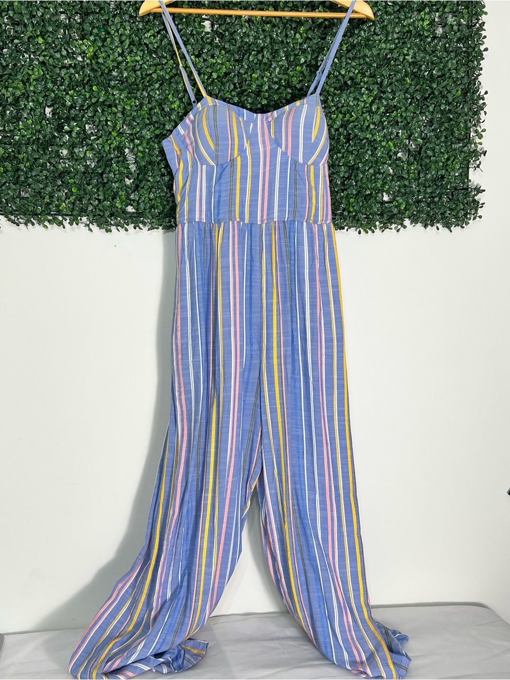 Band of Gypsies Blue Multicolored Striped Wide Leg Jumpsuit NWT Size Large
